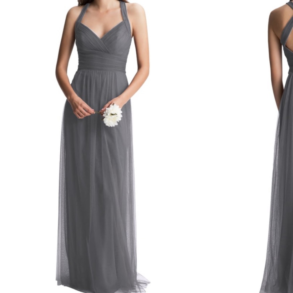 LEVKOFF Crisscross strap pewter gown